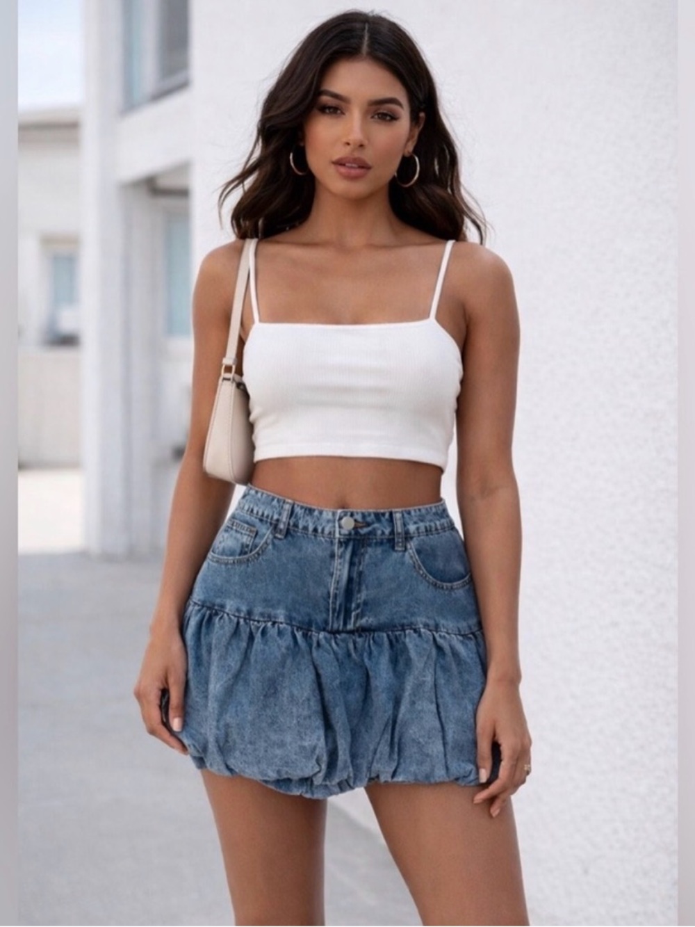 BLANK NYC balloon Mimi Bubble Denim Mini Skirt